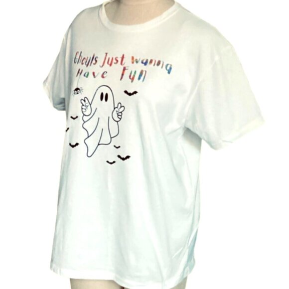 Ghouls Just Wanna Have Fun Graphic Tee Sz L Halloween Ghost Spider Bats 157M - Picture 4 of 8